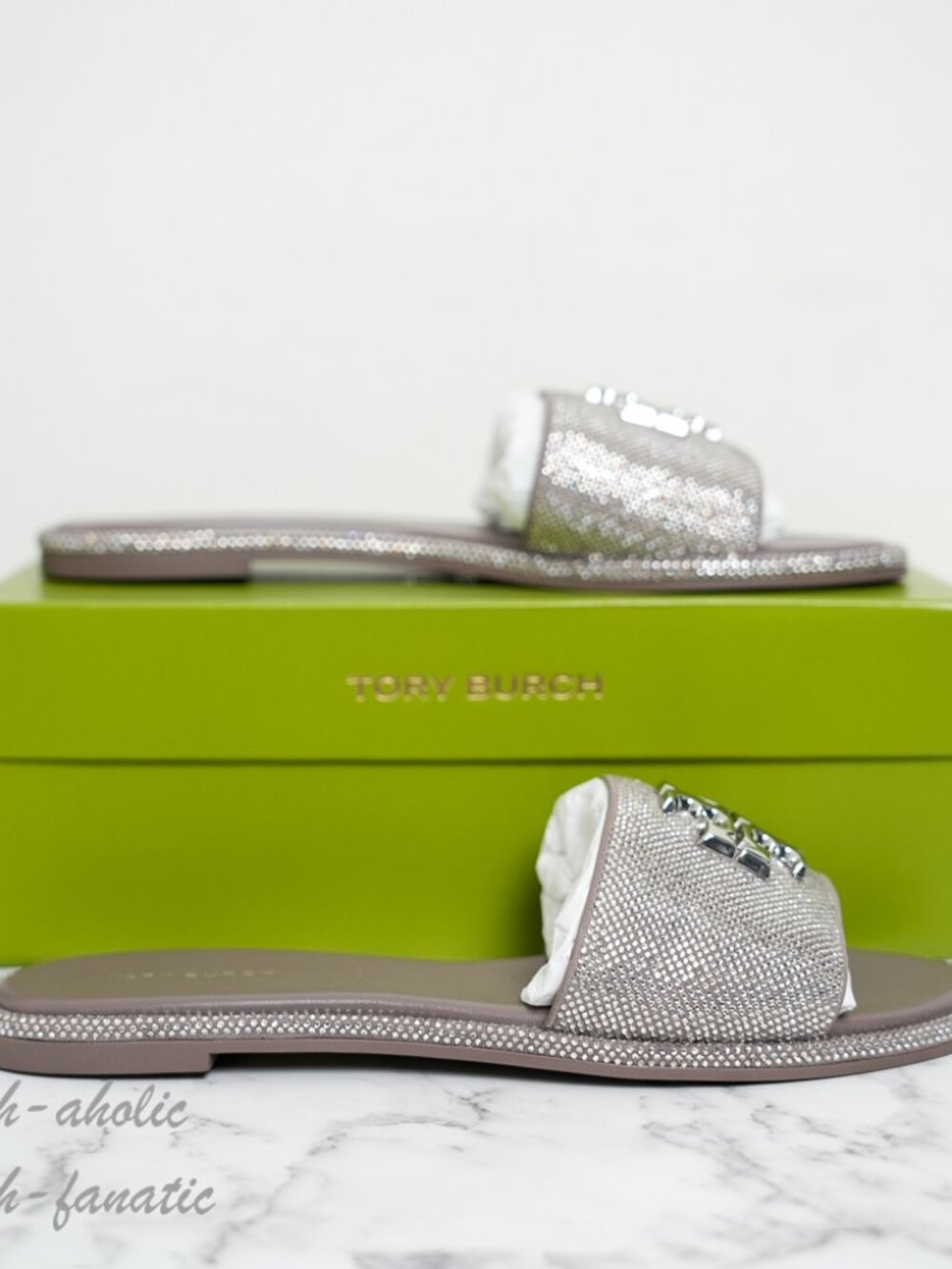 Tory Burch Everly Rhinestone Slide Sandals in Dark Clay/Crystal size 9 NIB - Picture 3 of 10